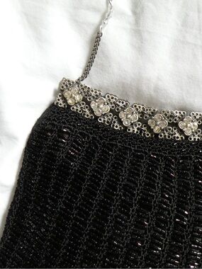 VINTAGE Black Beaded Evening Crossbody with Rhinestone Trim